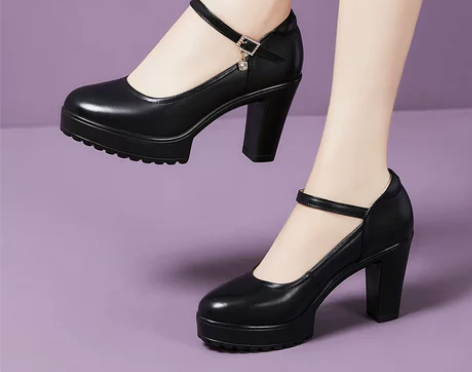 防水台单鞋 粗跟防水台单鞋软牛皮防滑旗袍专...