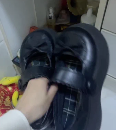 黑色小皮鞋女复古玛丽珍鞋魔术贴厚底蝴蝶结学...