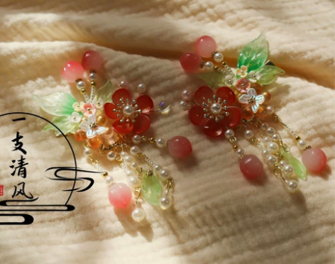 汉服头饰小桃子 超仙流苏步摇发簪插梳 古风...