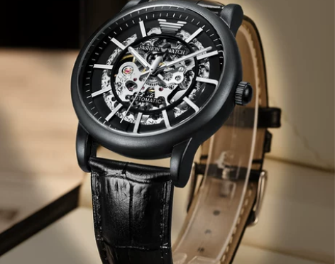 阿玛尼正品黑武士手表男士全自动机械表飞轮镂...