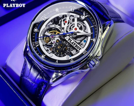 正品花花公子男士手表新款镂空机械表防水全自...