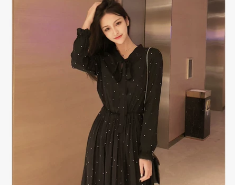 欧洲站波点印花2022新款显瘦长袖连衣裙韩...