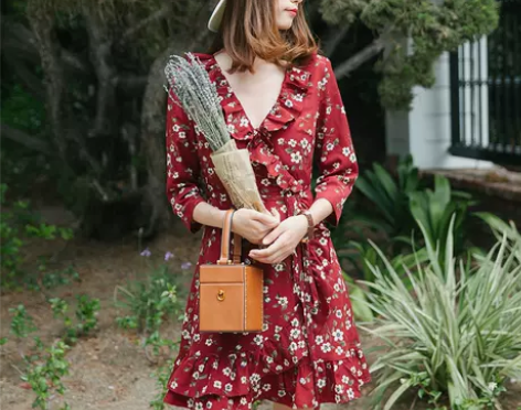 空气猫自制|复古vintage枣红色V领碎...