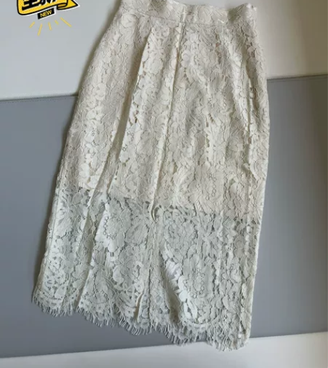 优雅米色高腰蕾丝半身裙中长款修身包臀裙裙子...