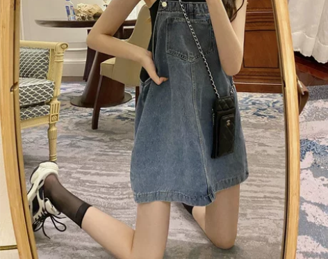 牛仔背带短裙女2022春夏季韩版学生小香风...