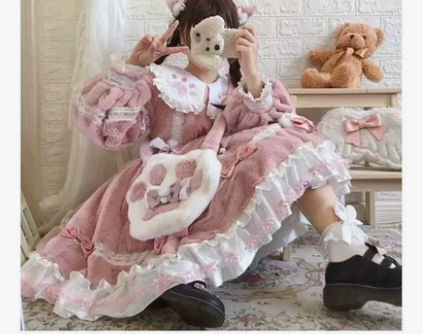 （看描述 自助下单）小奶喵猫毛绒OP冬款长...