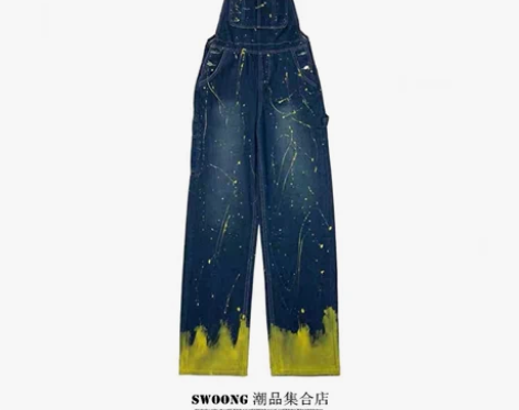 SWOONG 泼墨背带牛仔裤男女潮牌ins...