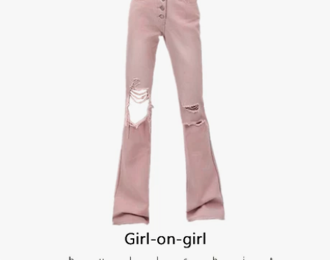 折扣清仓粉色破洞牛仔裤女2022夏新款高腰...