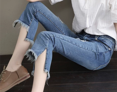 七分牛仔裤女春夏季2022年新款显瘦开叉高...