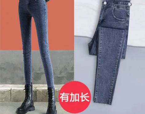 2022韩版紧身修身显瘦加绒加厚牛仔裤女装...