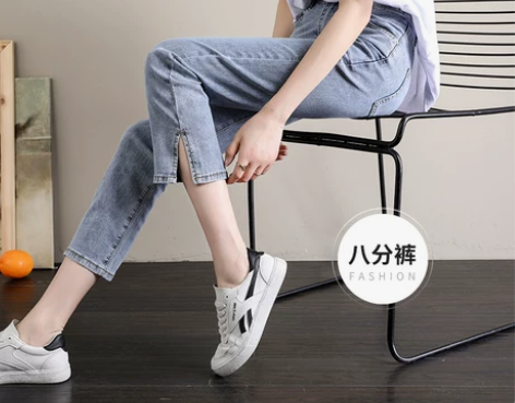 浅色七分牛仔裤女春季2021新款小个子九分...
