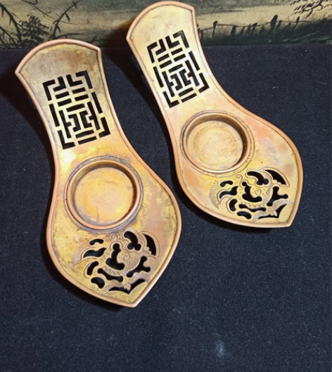 日本回流民国时期【铜镂空莲瓣茶托】 二片 ...