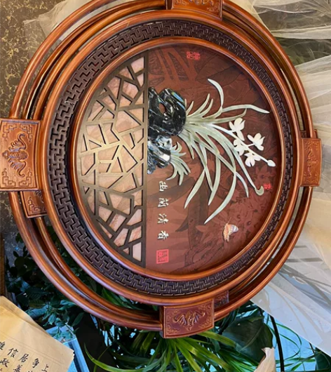 置换一个取暖器，新中式玉雕画，家庭玄关，茶...