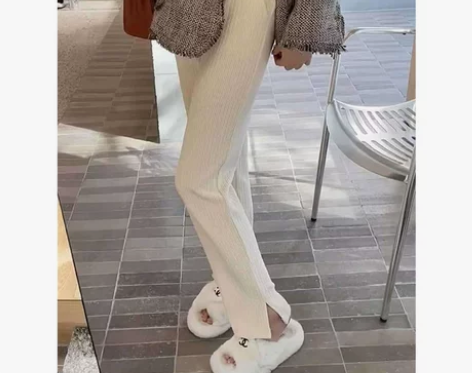 【年货价】灯芯绒开叉裤子女秋冬雪尼尔高腰垂...