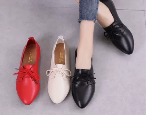 小皮鞋系带牛筋底软底女鞋新款尖头秋季单鞋女...