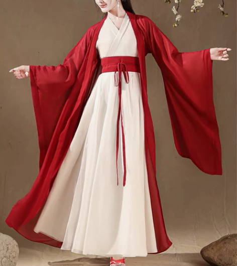 魏晋风汉服大红色版型类似这种 下裙为大红色...