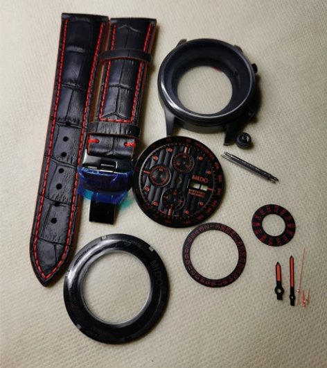 美d表壳 三眼六针双历，经典黑盘黑壳黑带橙...