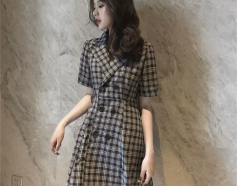 山本法式超仙甜美仙女裙很仙法国小众排扣格子...