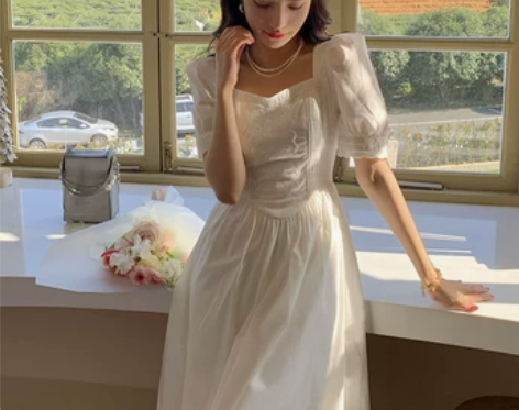 法式初恋甜美小白裙子别致设计感小众衬衫裙白...