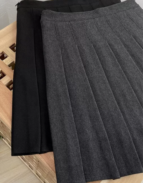 棕色卡其色咖色美式百褶裙秋冬女高个子加长短...