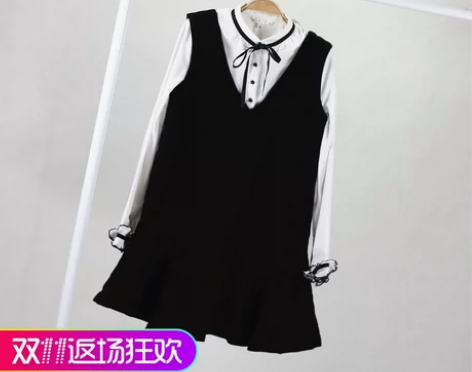 乐町剪标新款秋冬V领背心中长款荷叶边裙气质...