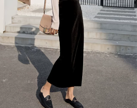 春秋复古女装金丝绒半身裙开叉直筒气质百搭包...