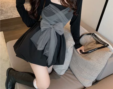 公主蓬蓬裙女早春新款复古小众长袖连衣裙 吊...