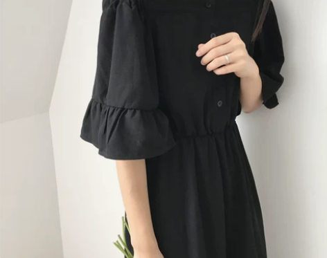 复古港味chic韩版一字领露肩短袖荷叶裙女...