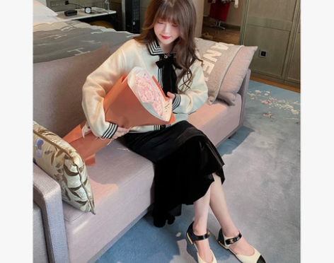 黑色丝绒半身裙女秋冬季高腰鱼尾裙冬天裙子2...