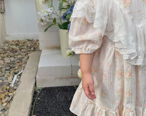 夏季蕾丝领子花朵连衣裙子田园风童裙女童夏天...