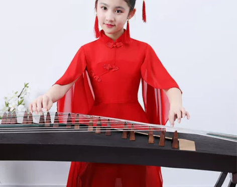 儿童古筝演出服女中大童仙女气质飘逸中国风钢...