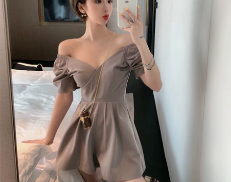 Alice W花花家性感露肩v领连体裤女2...