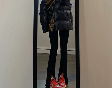 胖mm大码高腰微喇开叉牛仔裤女2022年春...