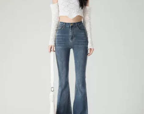 春秋新款显瘦修身喇叭裤牛仔裤辣妹小个子直筒...