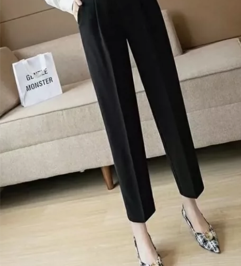西装裤女春秋季直筒宽松垂感高腰九分裤子小个...
