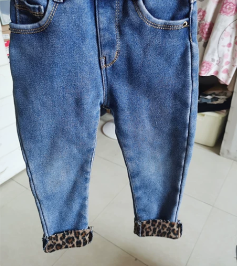 小女童加绒牛仔裤秋冬装2021新款儿童宝宝...