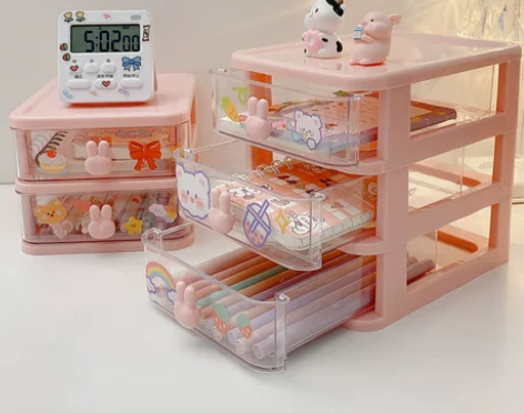 尾货清仓新款透明收纳盒抽屉式学生文具整理盒...