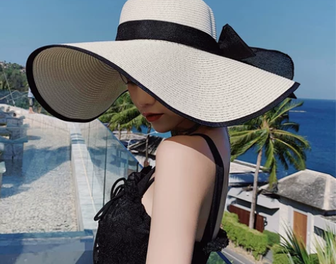 ?草编草帽女沙滩海边出游遮阳帽度假防晒大檐...
