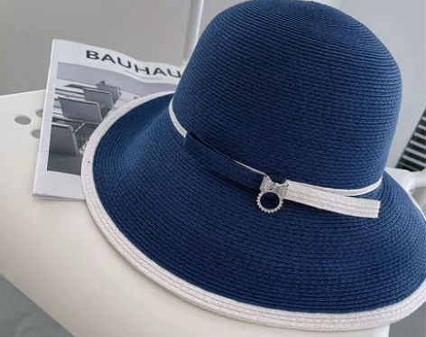 INZINA海蓝色防晒帽女夏大头围圆顶盆帽...