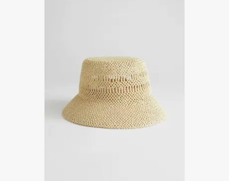 草编渔夫帽平顶镂空透气遮阳盆帽女 ＆ Ot...