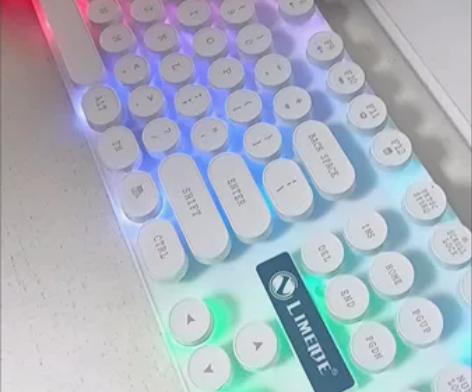 朋克复古电脑笔记本有线键盘鼠标套装发光机械...