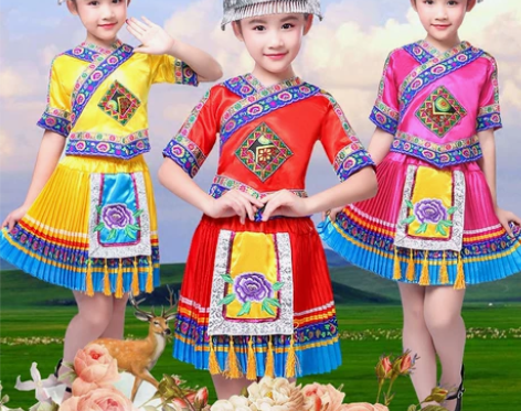 新款儿童苗族演出服女童少数民族服装百褶裙云...