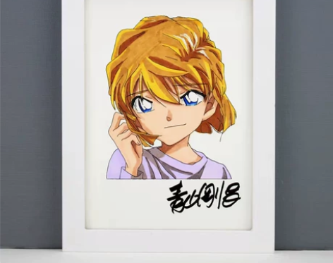 手绘名侦探柯南灰原哀 尺寸A5带实木画框（...