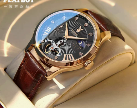 花花公子正品男士手表十机械表全自动镂空大陀...