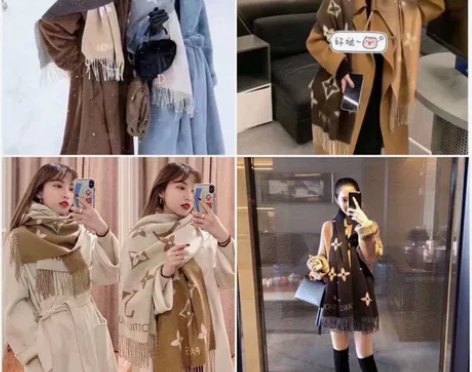 明星同款黑灰百搭双面羊绒渐变色围巾大牌披