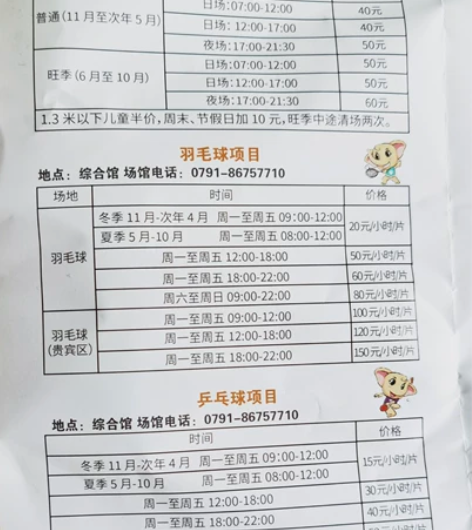 南昌国体中心羽毛球网球乒乓球游泳已开馆，所...