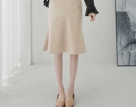 鱼尾裙半身裙女春秋荷叶边大码chic中长款...