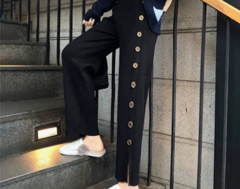 休闲裤秋冬新款女装复古港味高腰直筒裤开叉毛...