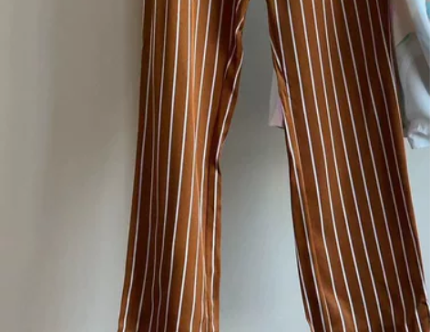 E.Land大码韩版高腰显瘦条纹阔腿裤女新...