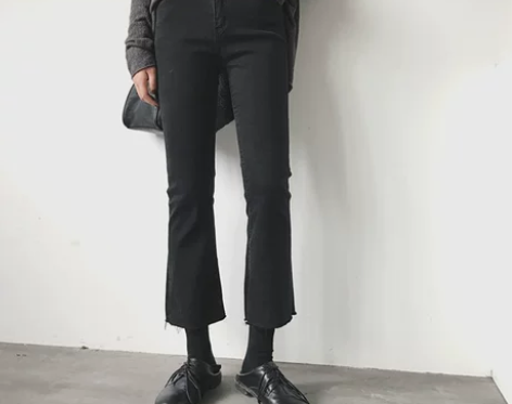 秋装新款大码胖mm微喇叭九分牛仔裤女春秋学...